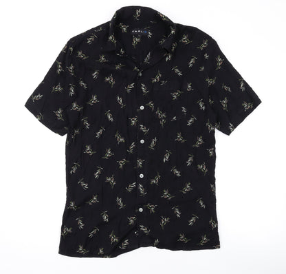 Carlo Mens Black Geometric Cotton Button-Up Size L Collared Button