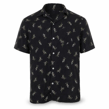 Carlo Mens Black Geometric Cotton Button-Up Size L Collared Button