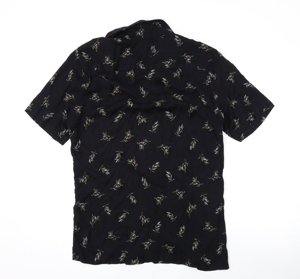 Carlo Mens Black Geometric Cotton Button-Up Size L Collared Button