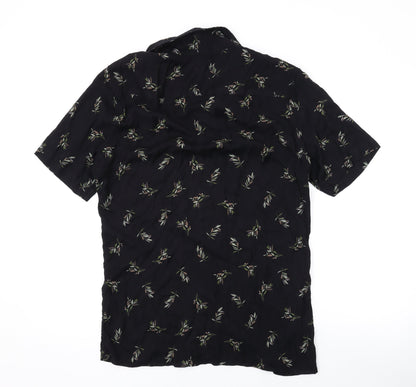 Carlo Mens Black Geometric Cotton Button-Up Size L Collared Button