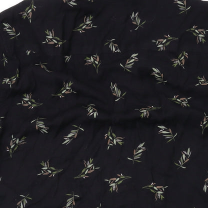 Carlo Mens Black Geometric Cotton Button-Up Size L Collared Button