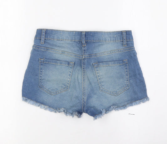 Parisian Womens Blue Cotton Basic Shorts Size 8 Regular Zip - Embroidery
