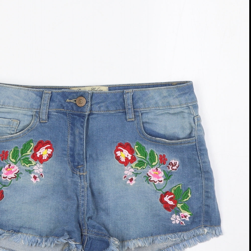 Parisian Womens Blue Cotton Basic Shorts Size 8 Regular Zip - Embroidery