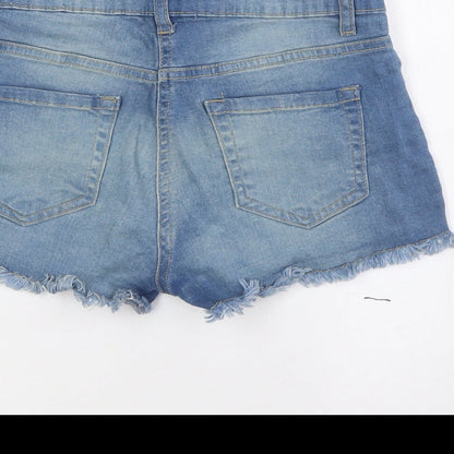 Parisian Womens Blue Cotton Basic Shorts Size 8 Regular Zip - Embroidery