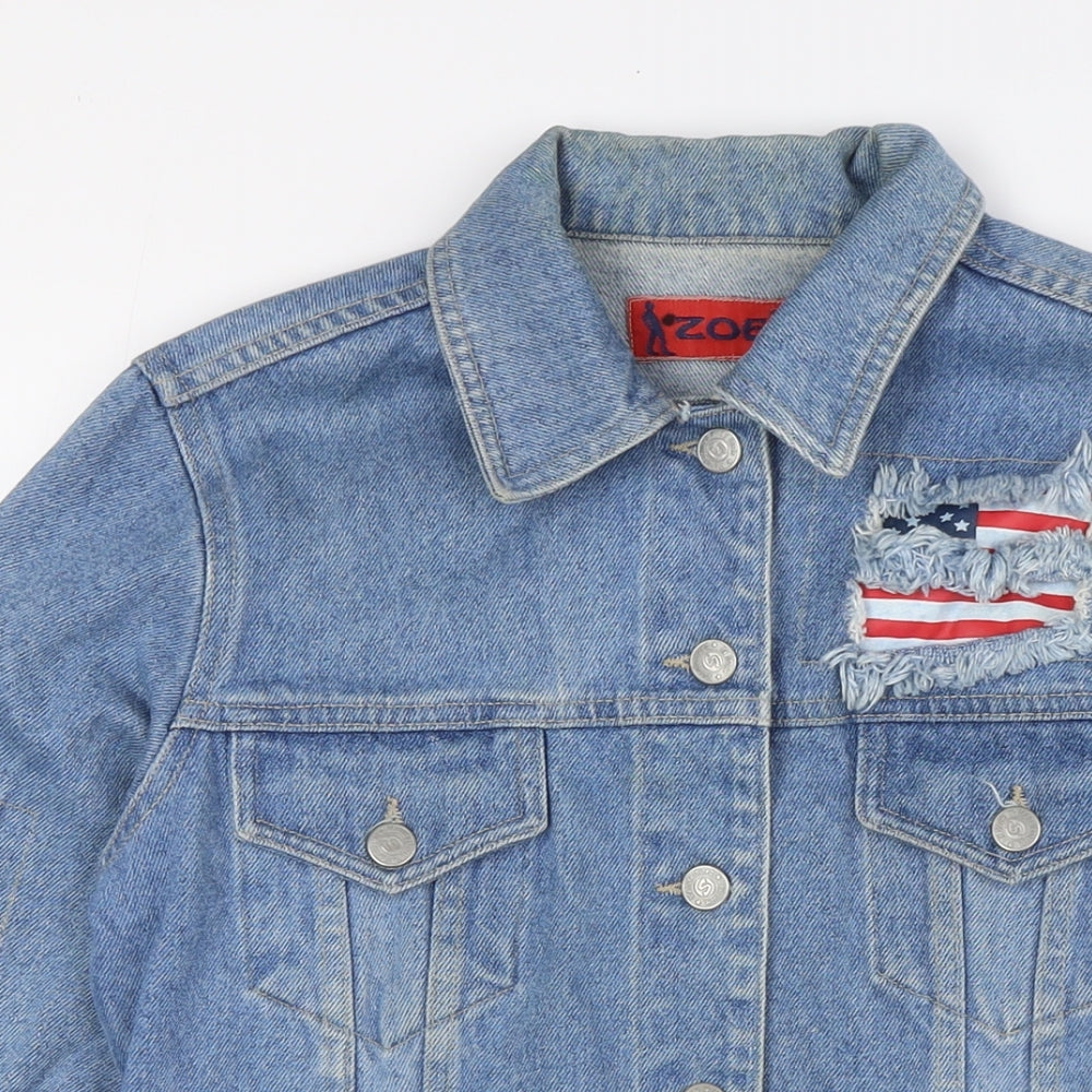 Zoe Womens Blue Jacket Size 10 Button