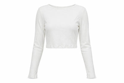 Front view of ASOS women’s white viscose cropped t-shirt, size UK 12, round neck - ribbed