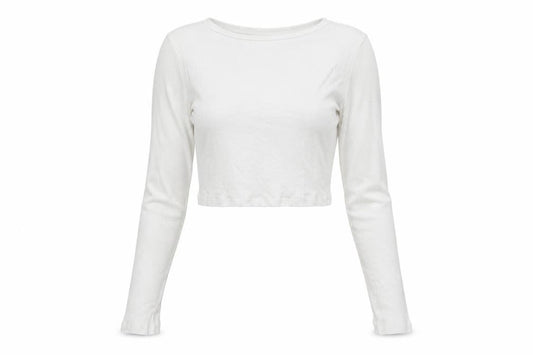 Front view of ASOS women’s white viscose cropped t-shirt, size UK 12, round neck - ribbed