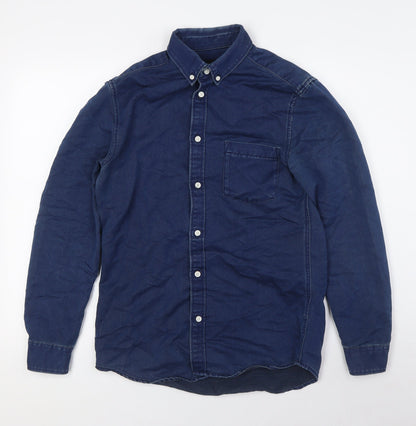 H&M Mens Blue Cotton Button-Up Size S Collared Button