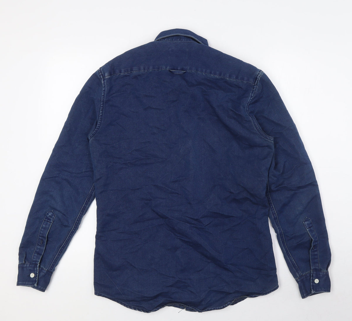 H&M Mens Blue Cotton Button-Up Size S Collared Button