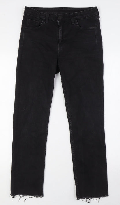 &Denim Womens Black Cotton Straight Jeans Size 29 in L28 in Regular Zip - Raw Hem