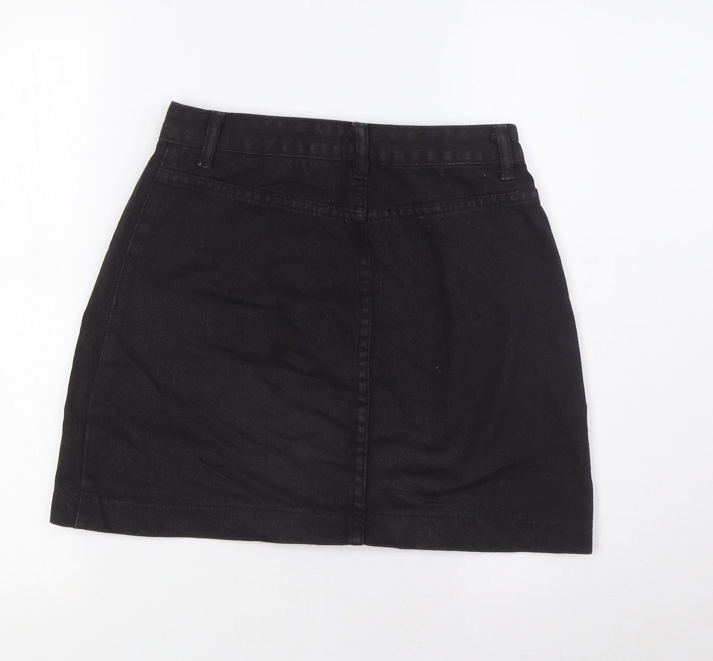 PRETTYLITTLETHING Womens Black Cotton A-Line Skirt Size 6 Zip
