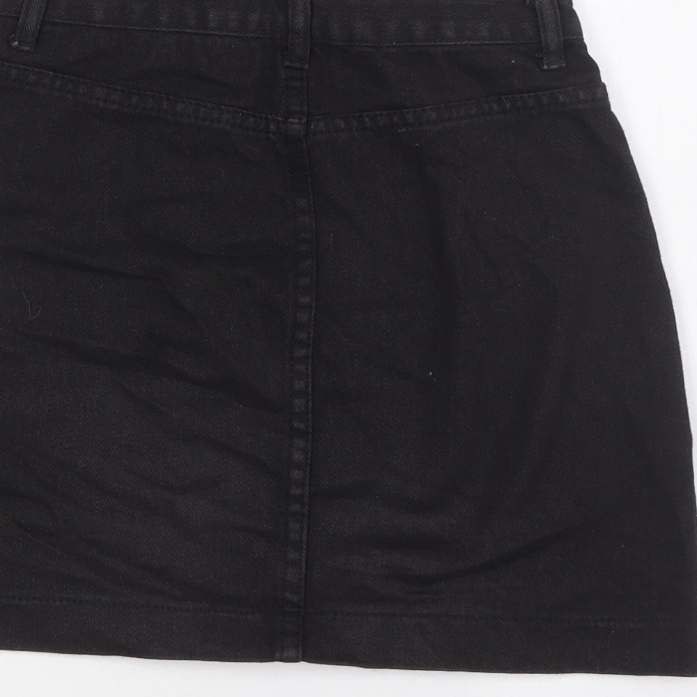 PRETTYLITTLETHING Womens Black Cotton A-Line Skirt Size 6 Zip