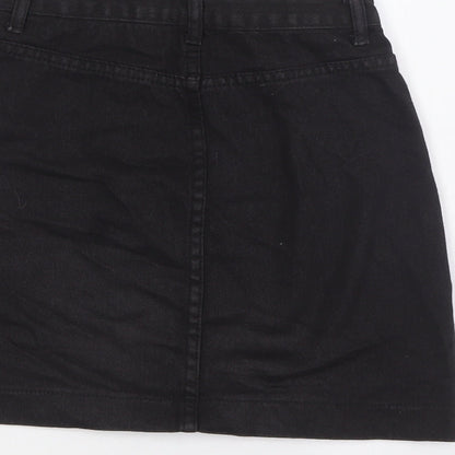 PRETTYLITTLETHING Womens Black Cotton A-Line Skirt Size 6 Zip