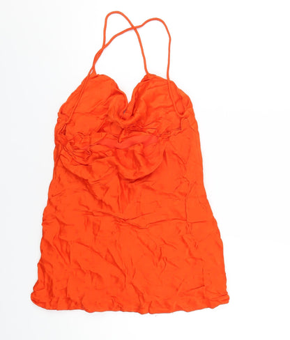 Zara Womens Orange Viscose Mini Size M Cowl Neck Pullover