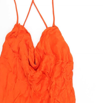 Zara Womens Orange Viscose Mini Size M Cowl Neck Pullover
