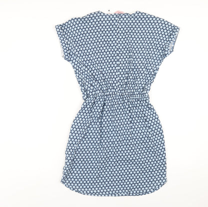 Baard Angels Womens Blue Floral Cotton A-Line Size 10 V-Neck Pullover