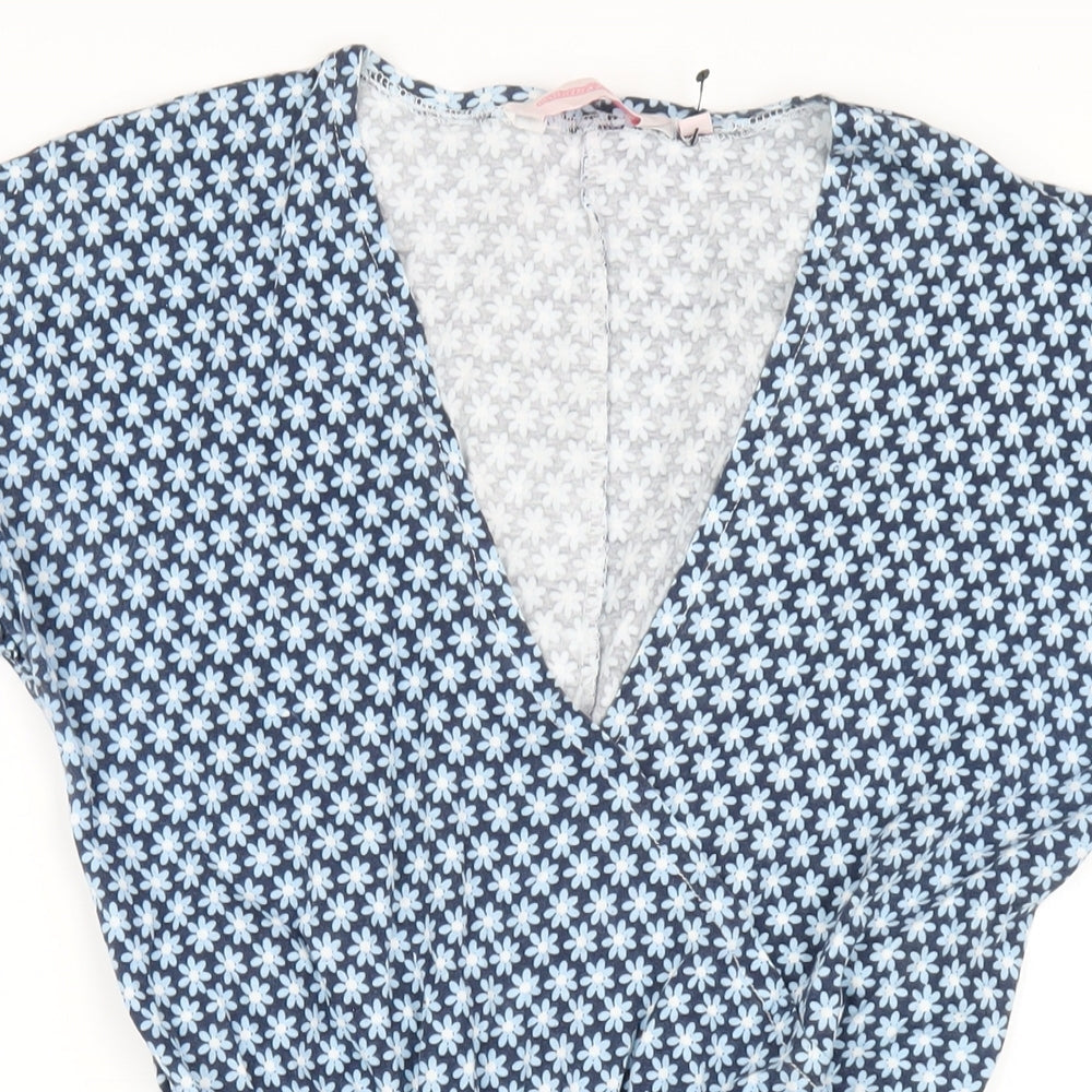Baard Angels Womens Blue Floral Cotton A-Line Size 10 V-Neck Pullover