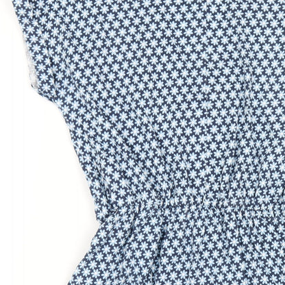 Baard Angels Womens Blue Floral Cotton A-Line Size 10 V-Neck Pullover