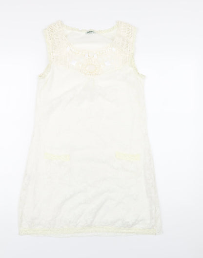 CULTURE Womens Ivory Polyester A-Line Size 12 Round Neck Pullover - Beaded Neckline