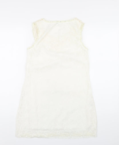 CULTURE Womens Ivory Polyester A-Line Size 12 Round Neck Pullover - Beaded Neckline