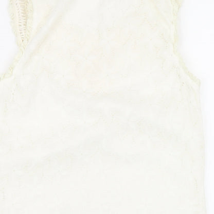 CULTURE Womens Ivory Polyester A-Line Size 12 Round Neck Pullover - Beaded Neckline