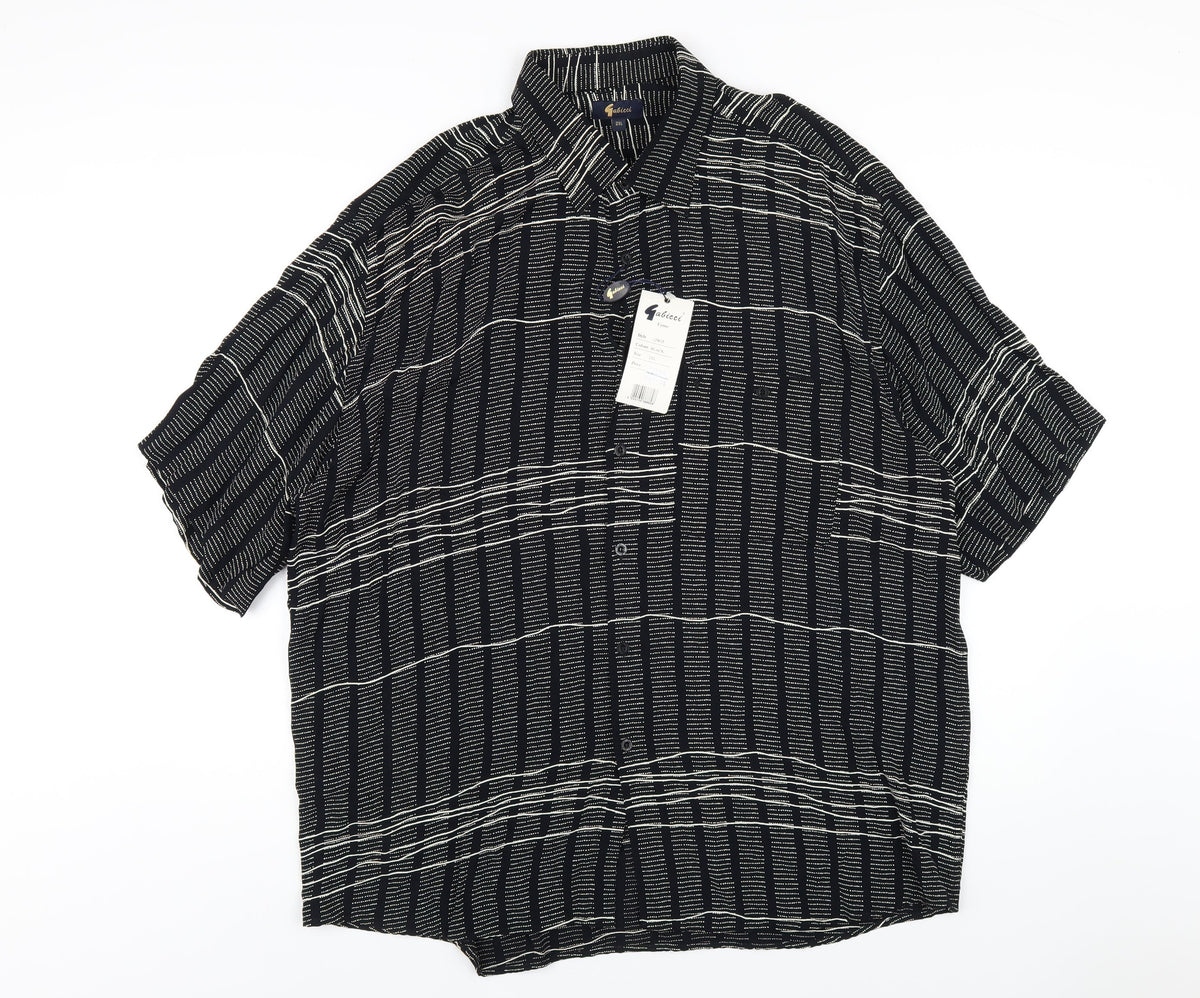 Gabicci Womens Black Geometric Viscose Basic Button-Up Size 2XL Collared
