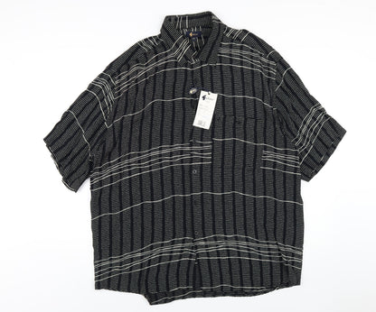 Gabicci Womens Black Geometric Viscose Basic Button-Up Size 2XL Collared