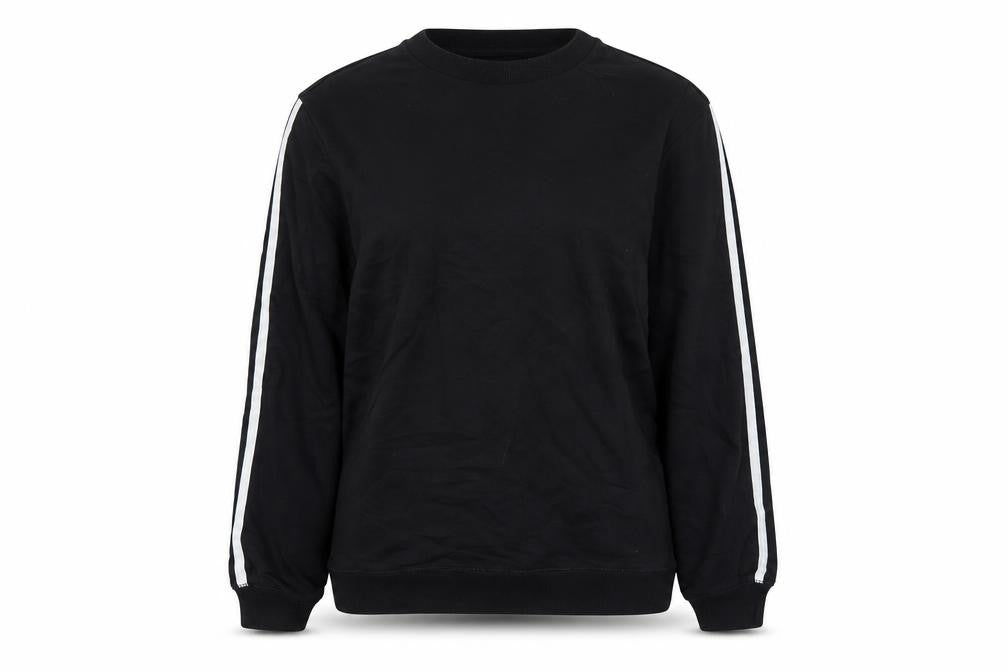 Front view of ASOS women’s black cotton pullover sweatshirt, size UK 10, pullover
