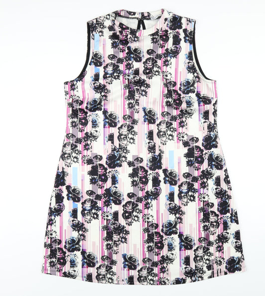 Definitions Womens Multicoloured Geometric Polyester A-Line Size 18 Round Neck Button