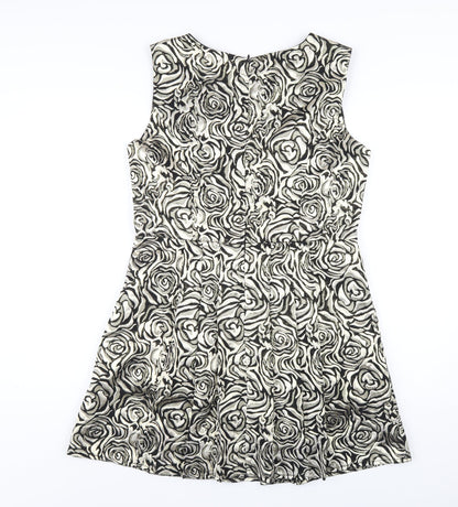 Blue Vanilla Womens Gold Floral Cotton A-Line Size L Round Neck Zip