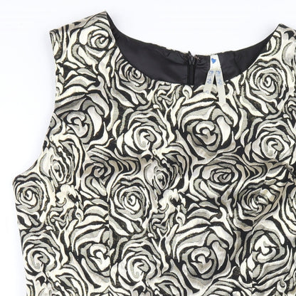 Blue Vanilla Womens Gold Floral Cotton A-Line Size L Round Neck Zip