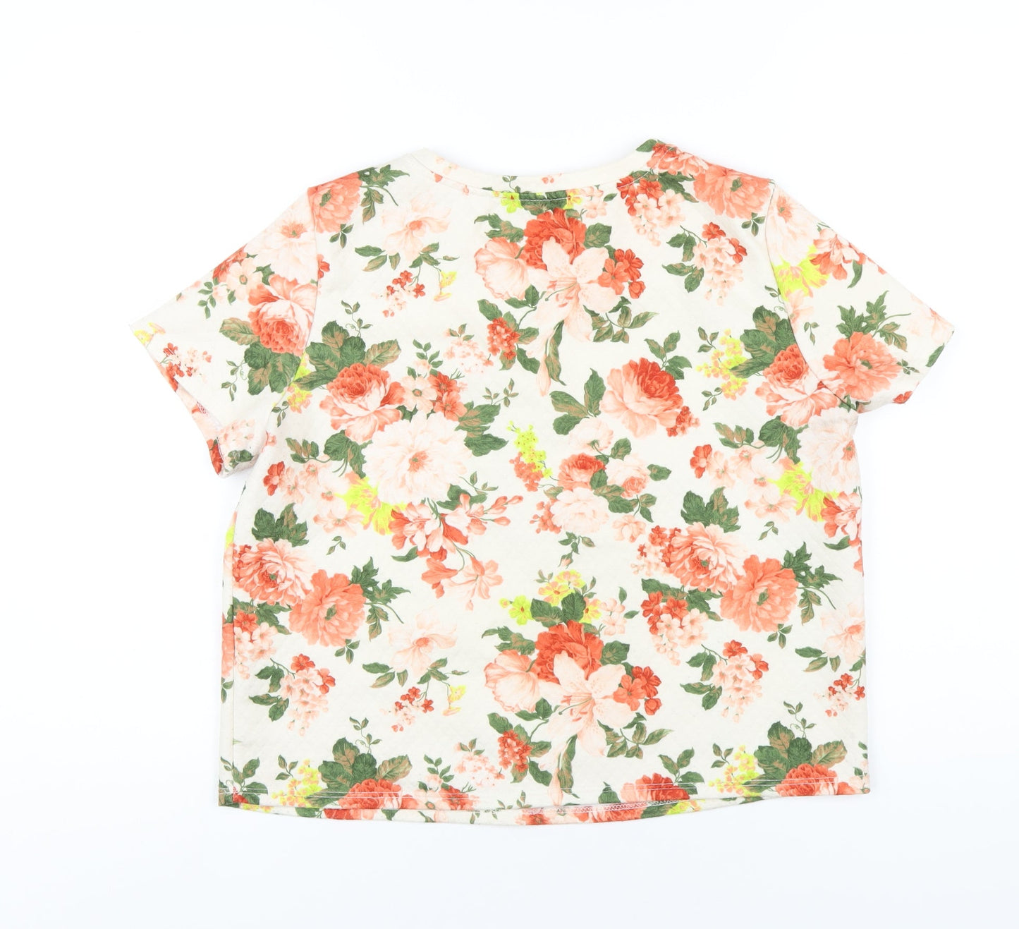 Dorothy Perkins Womens Ivory Floral Polyester Basic T-Shirt Size 14 Round Neck