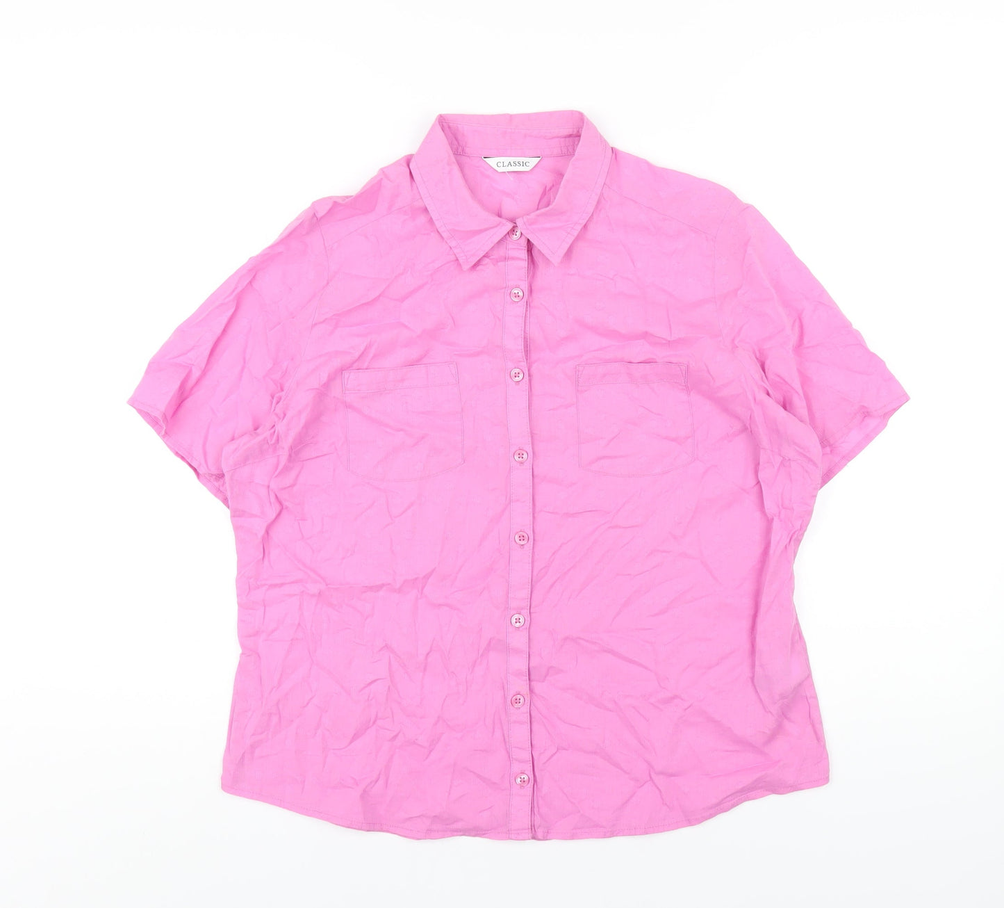 Womens UK Size 14 Classic Pink Basic Button-Up