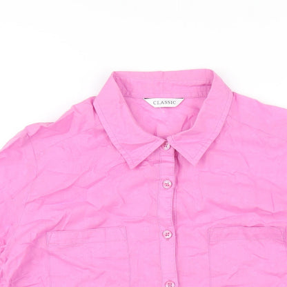 Womens UK Size 14 Classic Pink Basic Button-Up