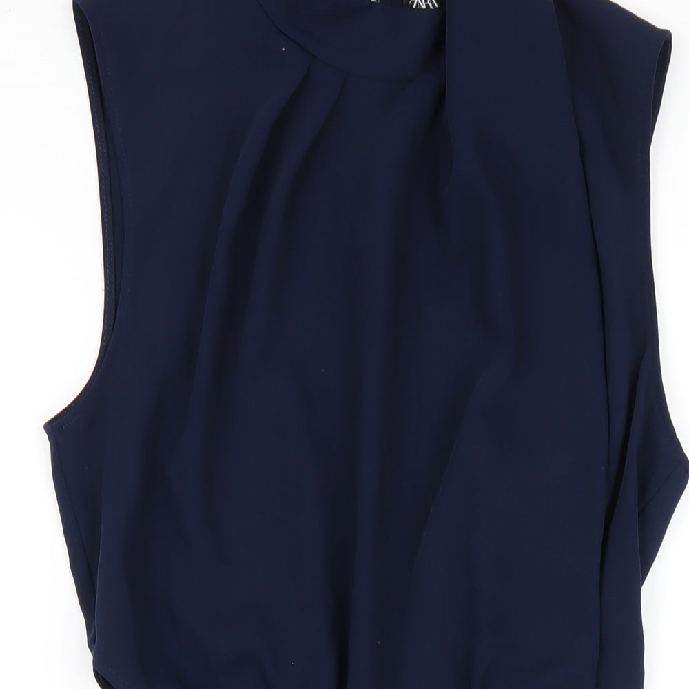 Zara Womens Blue Polyester Playsuit One-Piece Size S Zip - Cut Out