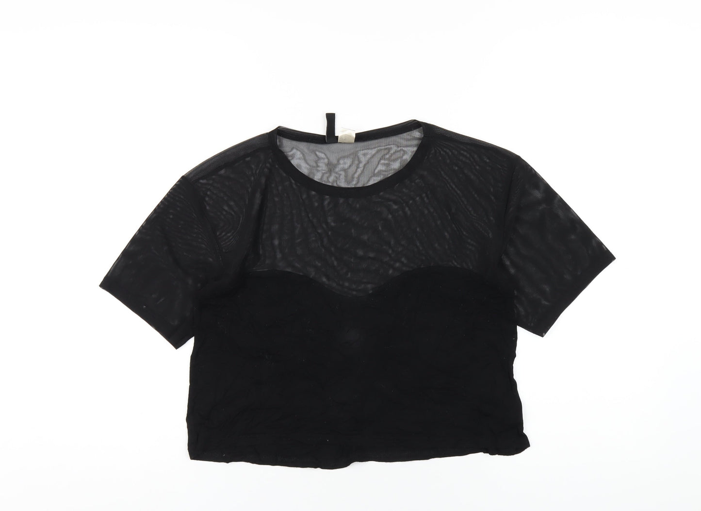 Womens UK Size XS H&M Black Cropped T-Shirt