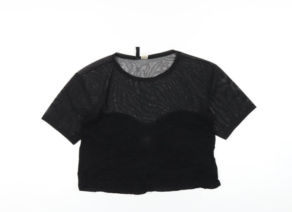 Womens UK Size XS H&M Black Cropped T-Shirt