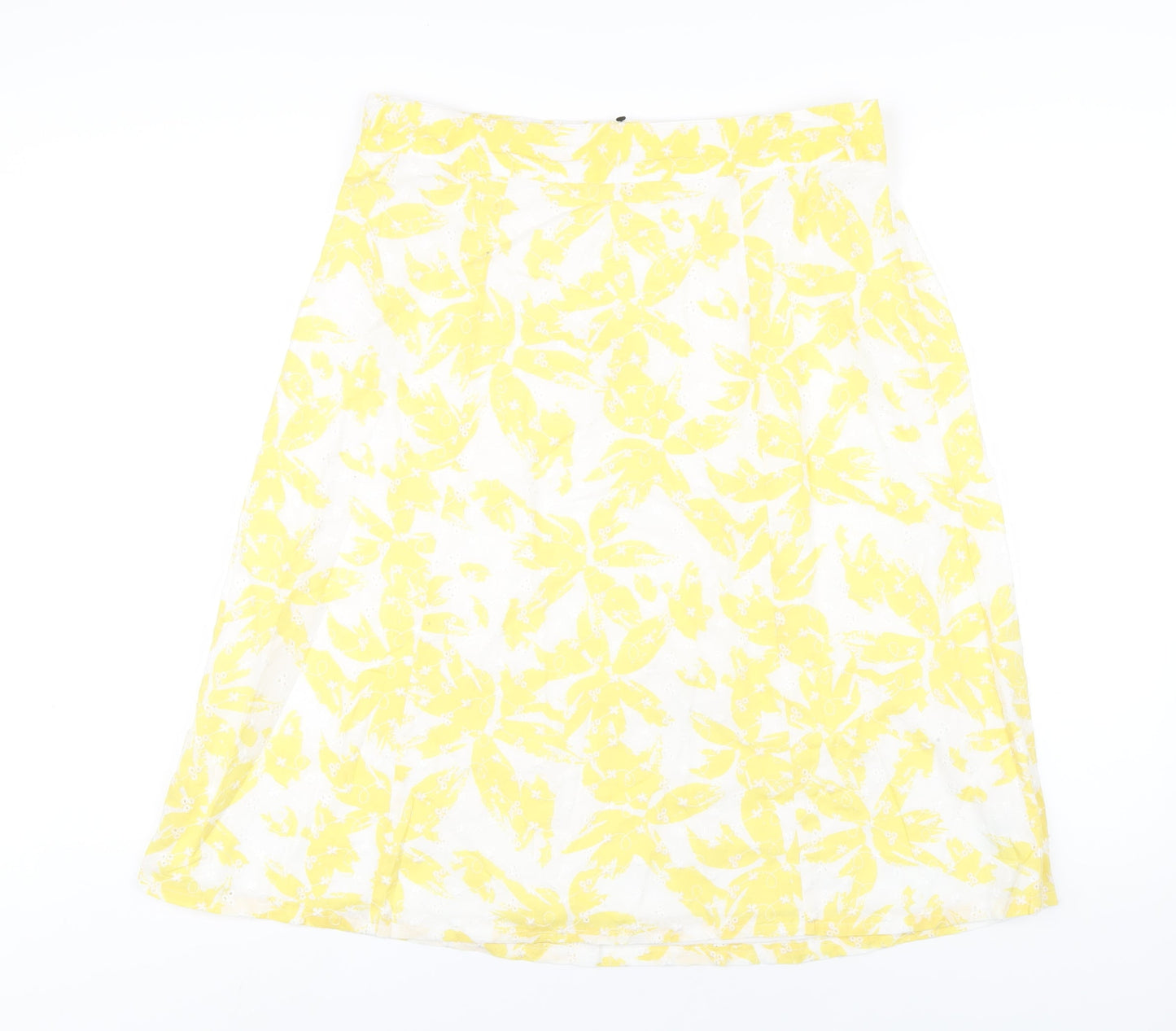 Marks and Spencer Womens Yellow Geometric Cotton A-Line Skirt Size 16