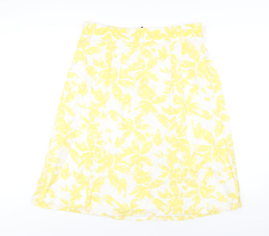 Marks and Spencer Womens Yellow Geometric Cotton A-Line Skirt Size 16