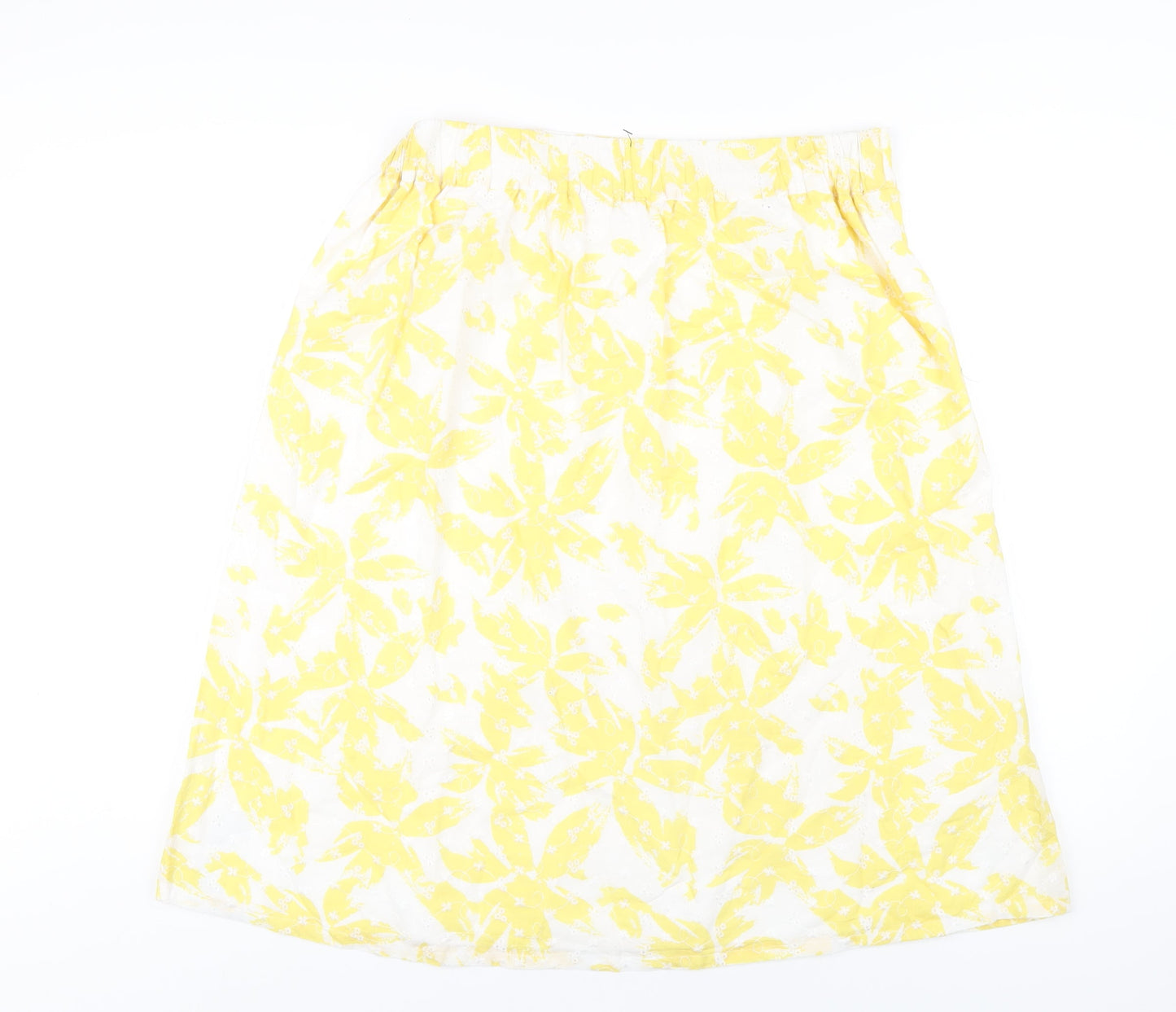 Marks and Spencer Womens Yellow Geometric Cotton A-Line Skirt Size 16