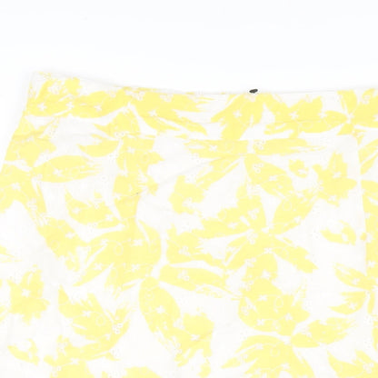 Marks and Spencer Womens Yellow Geometric Cotton A-Line Skirt Size 16