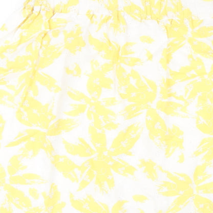 Marks and Spencer Womens Yellow Geometric Cotton A-Line Skirt Size 16