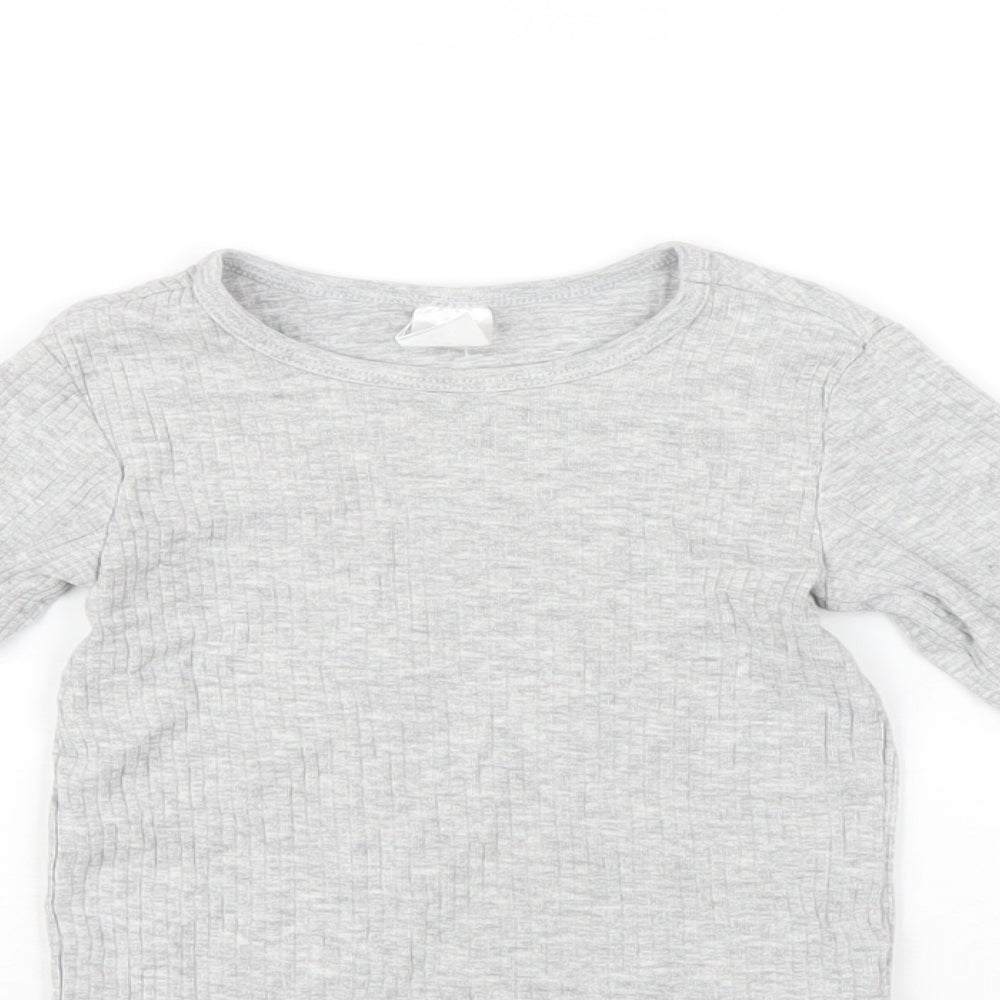 H&M Girls Grey Cotton Basic T-Shirt Size 3 Years Round Neck Pullover