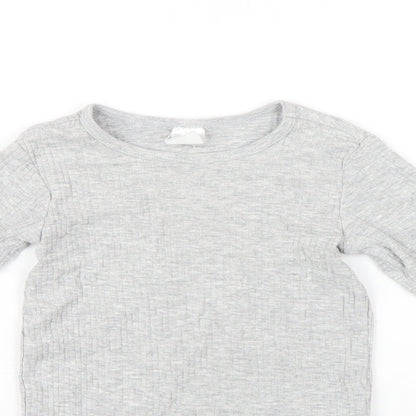 H&M Girls Grey Cotton Basic T-Shirt Size 3 Years Round Neck Pullover