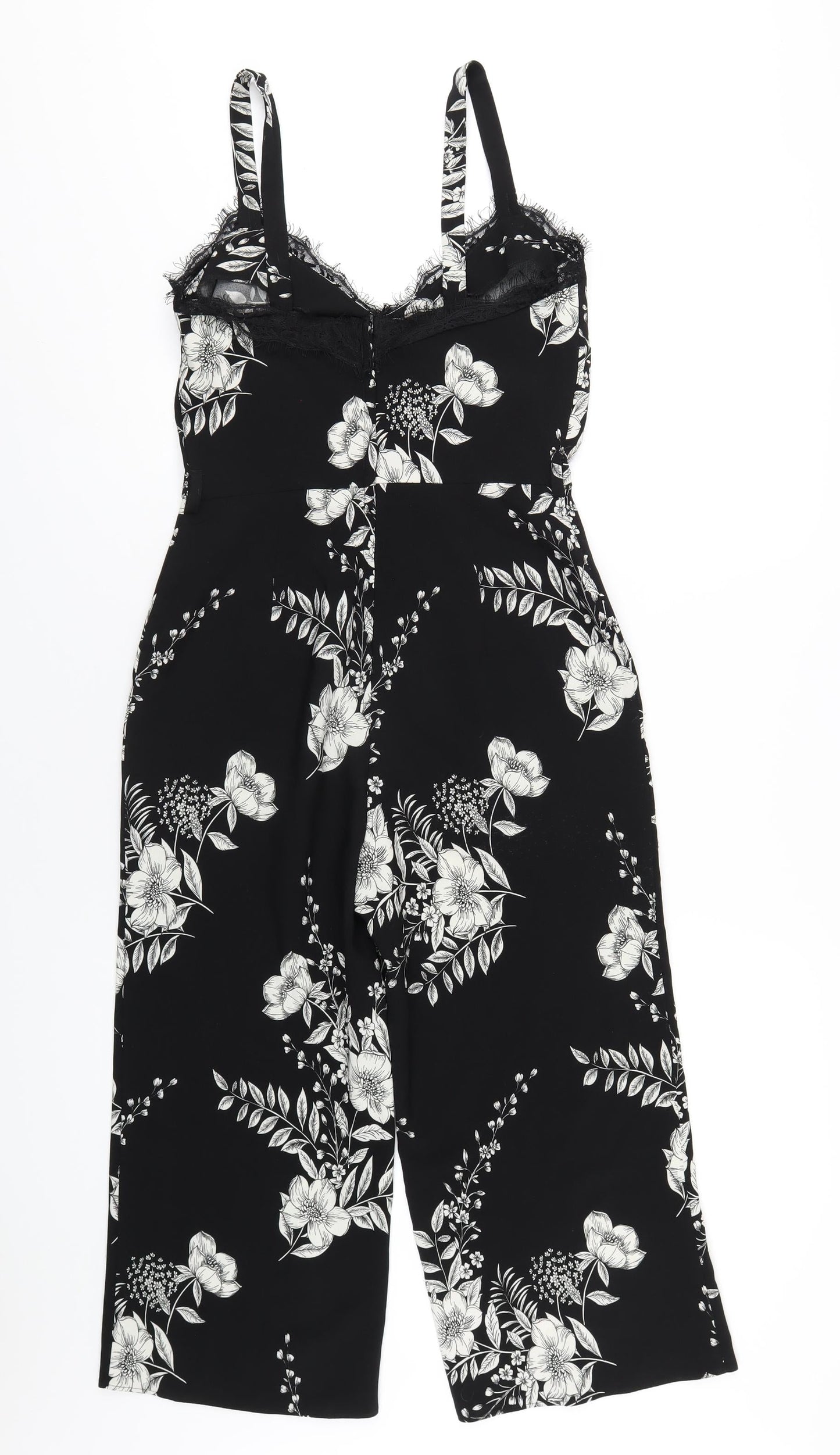 Miss Selfridge Womens Black Floral Polyester Jumpsuit One-Piece Size 10 L21 in Zip