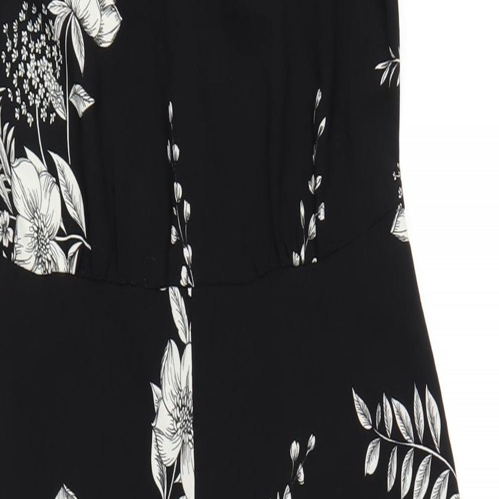 Miss Selfridge Womens Black Floral Polyester Jumpsuit One-Piece Size 10 L21 in Zip
