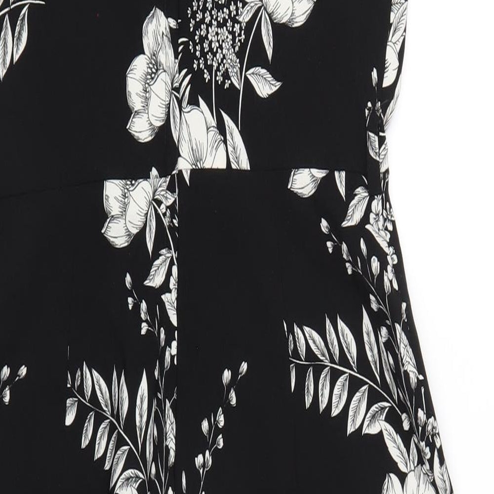 Miss Selfridge Womens Black Floral Polyester Jumpsuit One-Piece Size 10 L21 in Zip