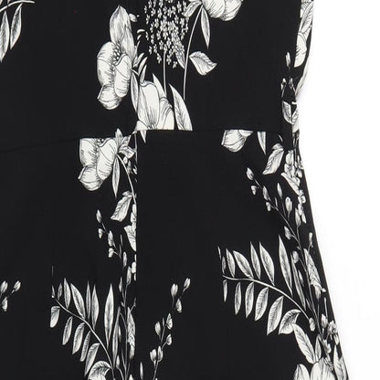 Miss Selfridge Womens Black Floral Polyester Jumpsuit One-Piece Size 10 L21 in Zip
