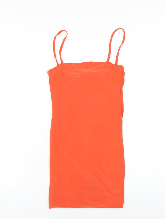 PRETTYLITTLETHING Womens Orange Polyester Mini Size 4 Square Neck Pullover