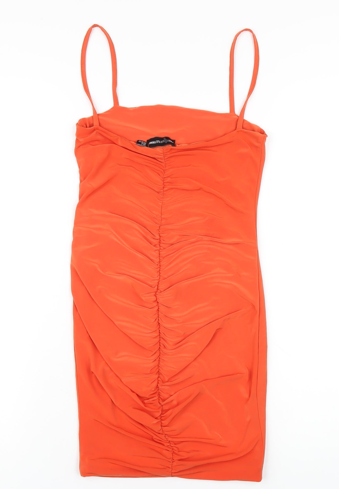 PRETTYLITTLETHING Womens Orange Polyester Mini Size 4 Square Neck Pullover